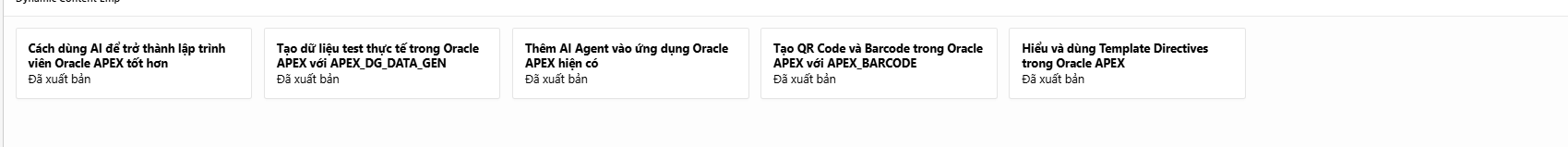 Kết quả hiển thị card dùng Template Directives trong Oracle APEX